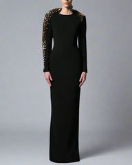Black crepe dress with embroidered collar - Nicole