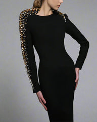 Black crepe dress with embroidered collar - Nicole