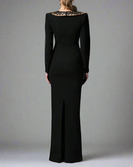 Black crepe dress with embroidered collar - Nicole