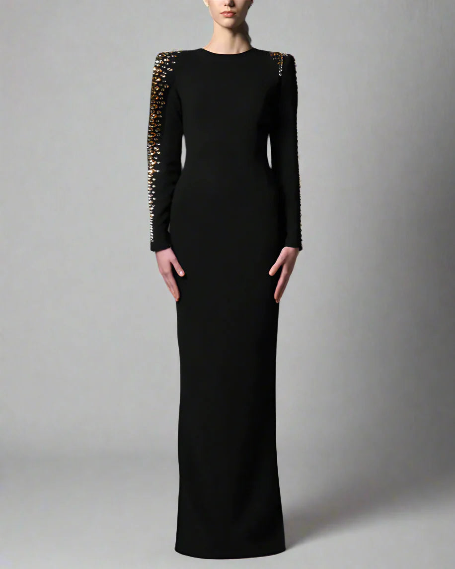 Black crepe dress with embroidered collar - Nicole