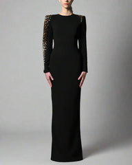 Black crepe dress with embroidered collar - Nicole