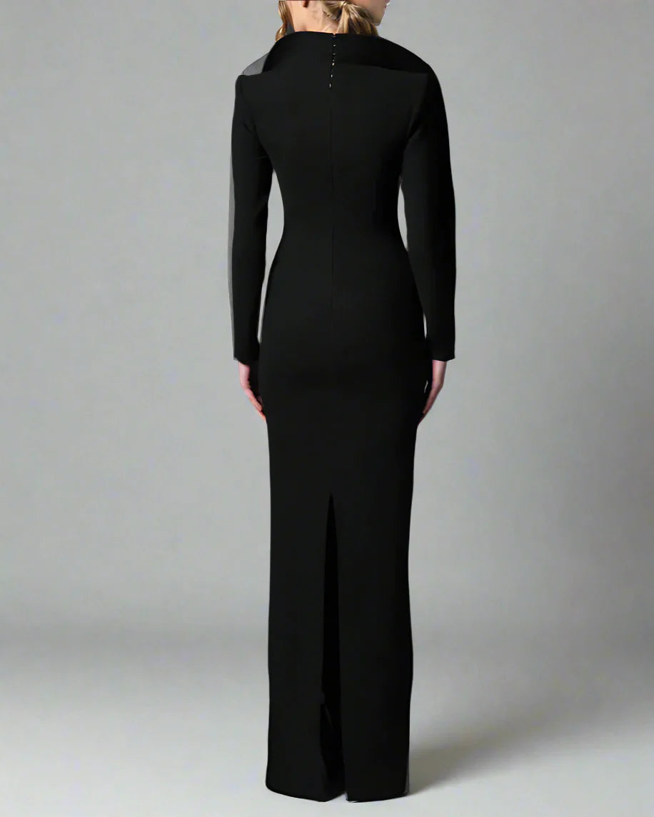 Black crepe dress with embroidered collar - Nicole