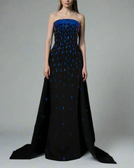 Black crepe dress fully embroidered with skirt -Bosy