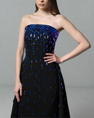 Black crepe dress fully embroidered with skirt -Bosy