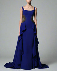 Dark blue crepe dress with embroidered waist - Sally