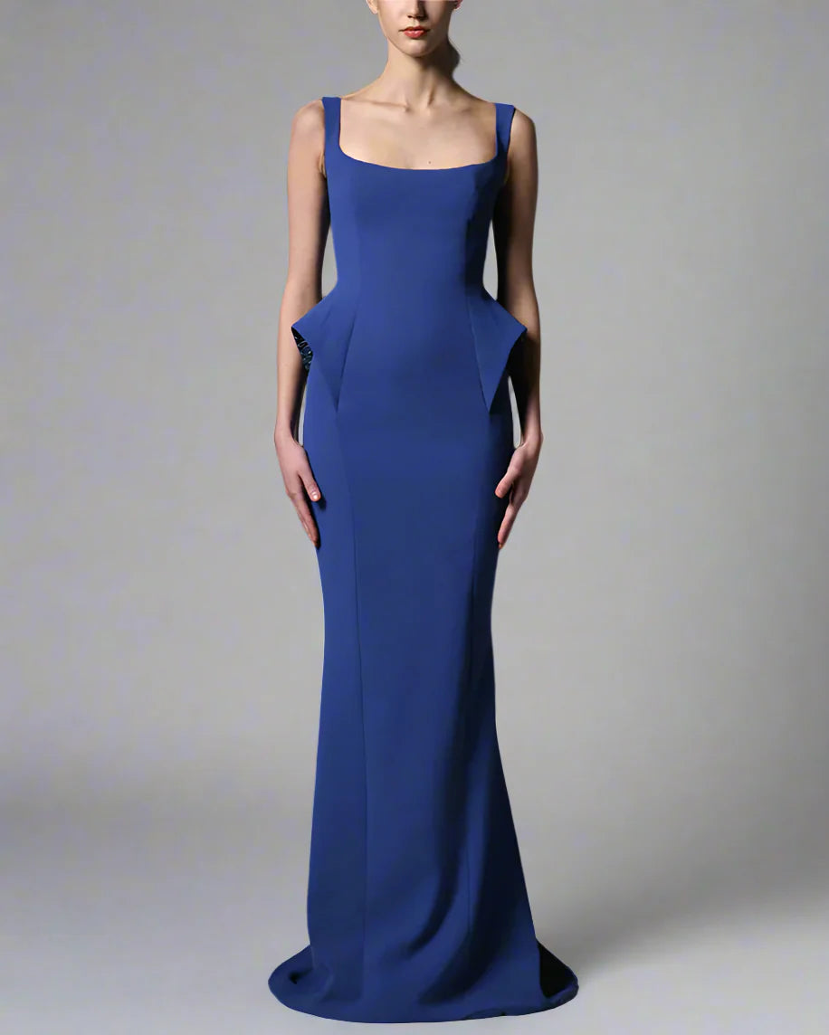 Dark blue crepe dress with waist detail - Vanessa