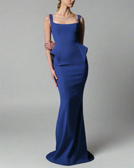 Dark blue crepe dress with waist detail - Vanessa