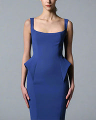 Dark blue crepe dress with waist detail - Vanessa