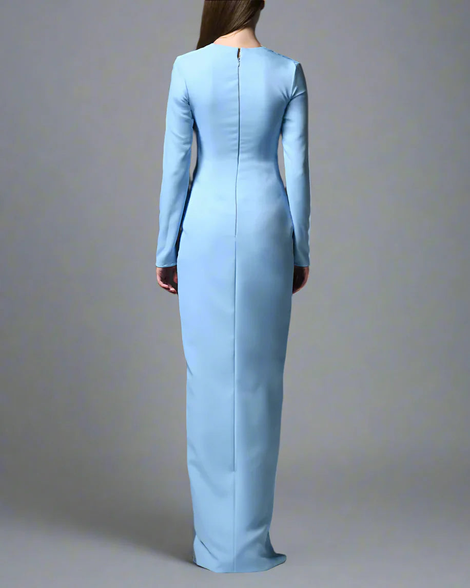 Light blue crepe dress with v neck - Candy