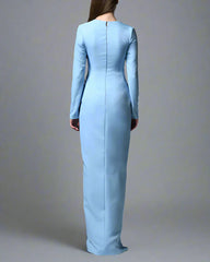 Light blue crepe dress with v neck - Candy