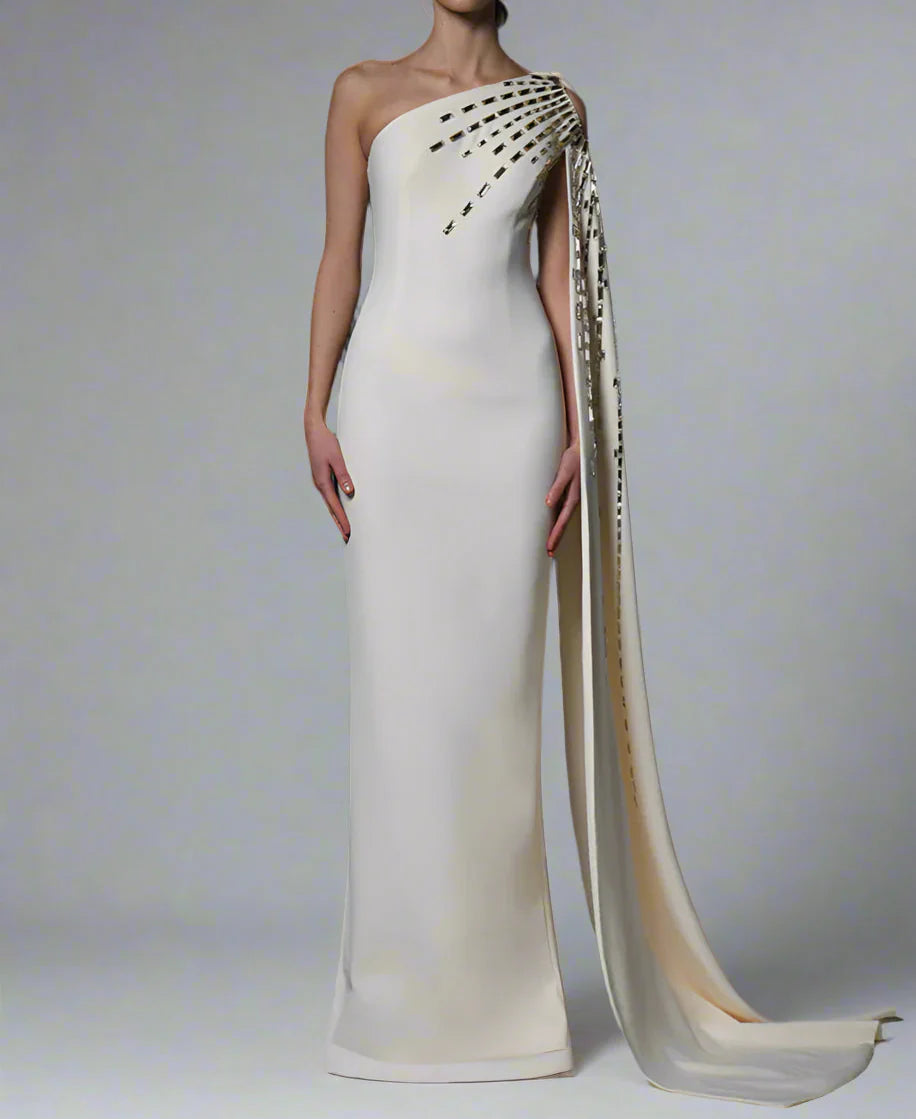 One shoulder column dress with embellished cape - Alice