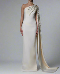 One shoulder column dress with embellished cape - Alice