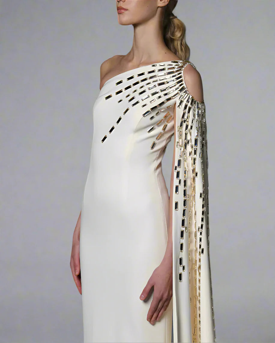 One shoulder column dress with embellished cape - Alice