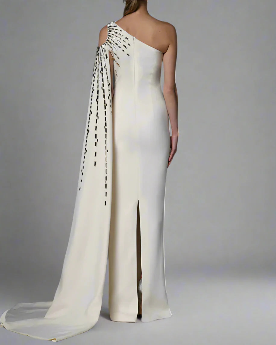 One shoulder column dress with embellished cape - Alice