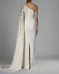 One shoulder column dress with embellished cape - Alice