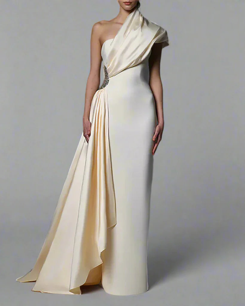Asymmetrical crepe dress with taffeta collar - Mia