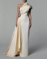 Asymmetrical crepe dress with taffeta collar - Mia