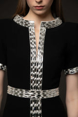 short-sleeve column dress with crystal belt trim – ASTVAR
