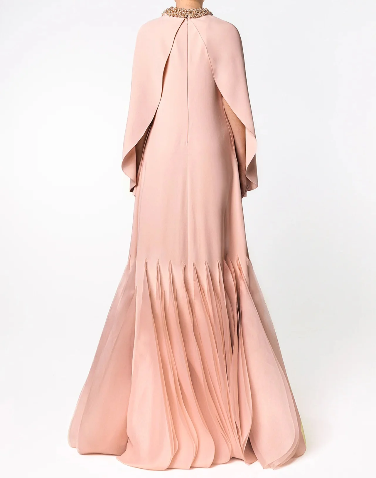 Long Sleeve A-Line Gown with Pleated Chiffon Hem and Embellished Neckline - ROSA