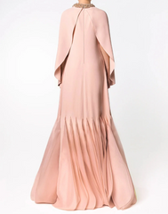 Long Sleeve A-Line Gown with Pleated Chiffon Hem and Embellished Neckline - ROSA