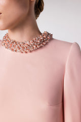 Long Sleeve A-Line Gown with Pleated Chiffon Hem and Embellished Neckline - ROSA