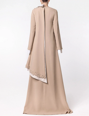 Long Sleeve Asymmetric Dress with Beaded Draped Detail - SANTA