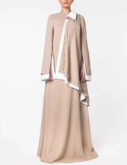 Long Sleeve Asymmetric Dress with Beaded Draped Detail - SANTA