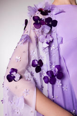 Long Sleeve Dress with Floral Appliqué Draped Cape - LILI