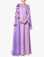 Long Sleeve Dress with Floral Appliqué Draped Cape - LILI