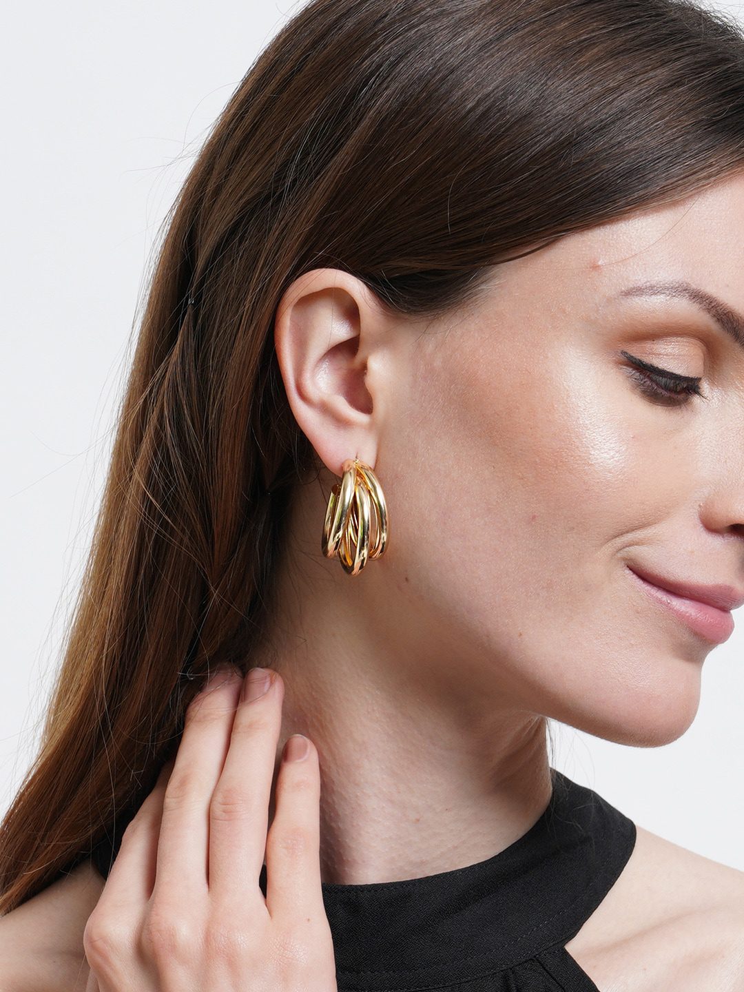 Double dome hoop earrings in polished gold – Vintuki