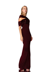 Off-shoulder sequin-draped gown – Lorven