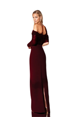 Off-shoulder sequin-draped gown – Lorven