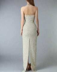 Halter-neck column dress with crystal embellishments – AUMUZA