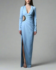 Light blue crepe dress with v neck - Candy