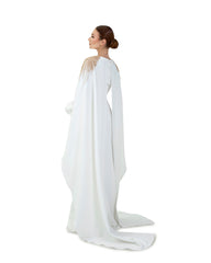 Beaded shoulders and cuffs dress with back cape-Nelda