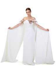 Strapless Sequined dress with maxi cape sleeves