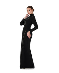 Long sleeve column dress with vertical beading-Ghadeer