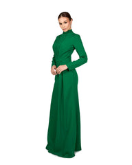 Pleated chest with long sleeves green dress-Govan
