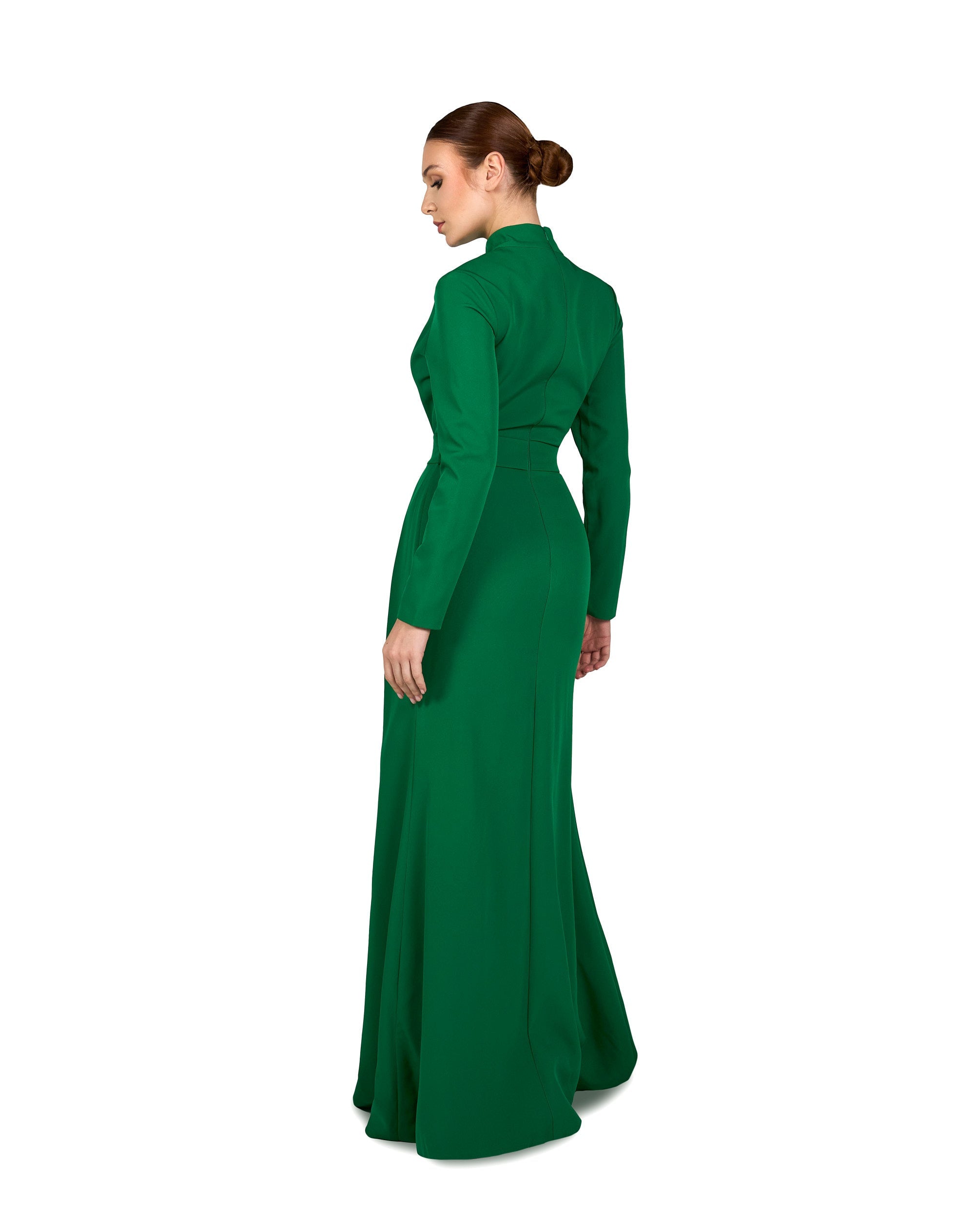 Pleated chest with long sleeves green dress-Govan