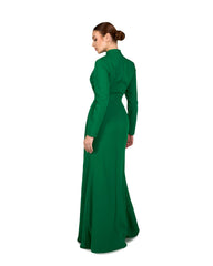 Pleated chest with long sleeves green dress-Govan