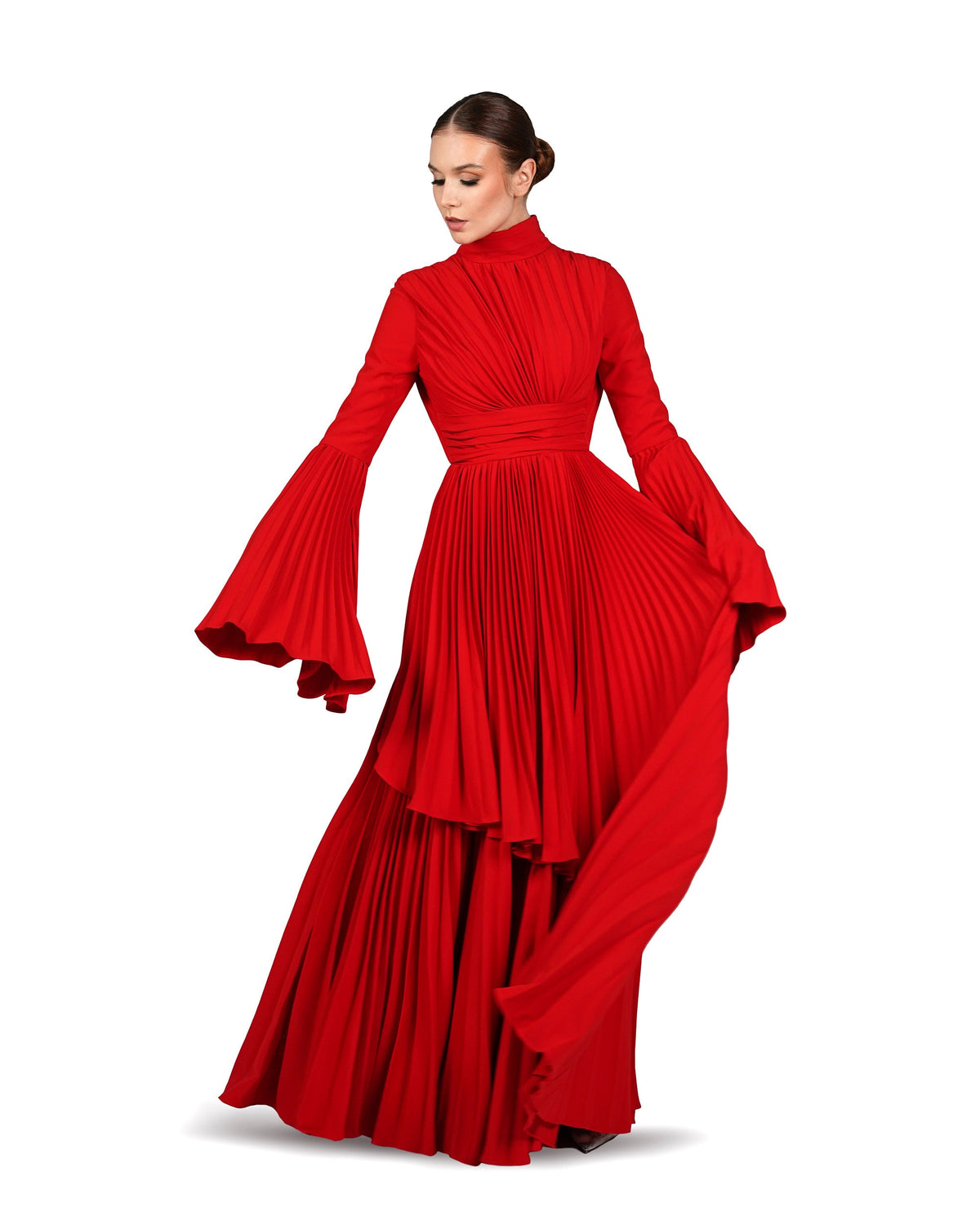 Pleated dress with bell cuffs - JOVAAN