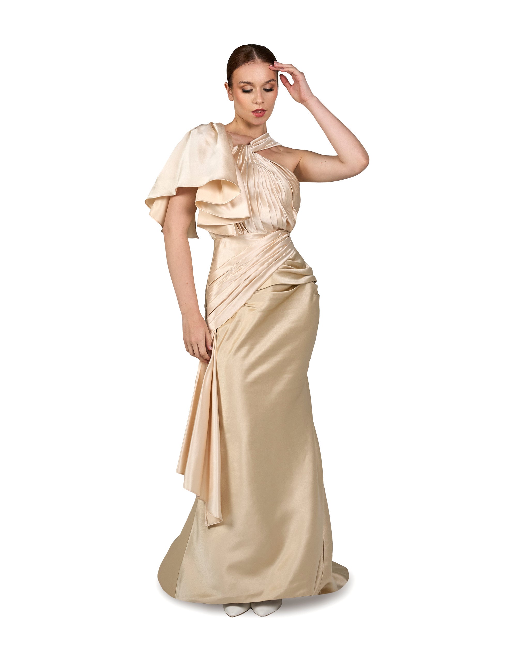 Structured pleated dress with ruffles