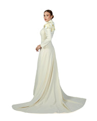 long sleeve dress with crumpled high neck and 3D flowers-Ghadah