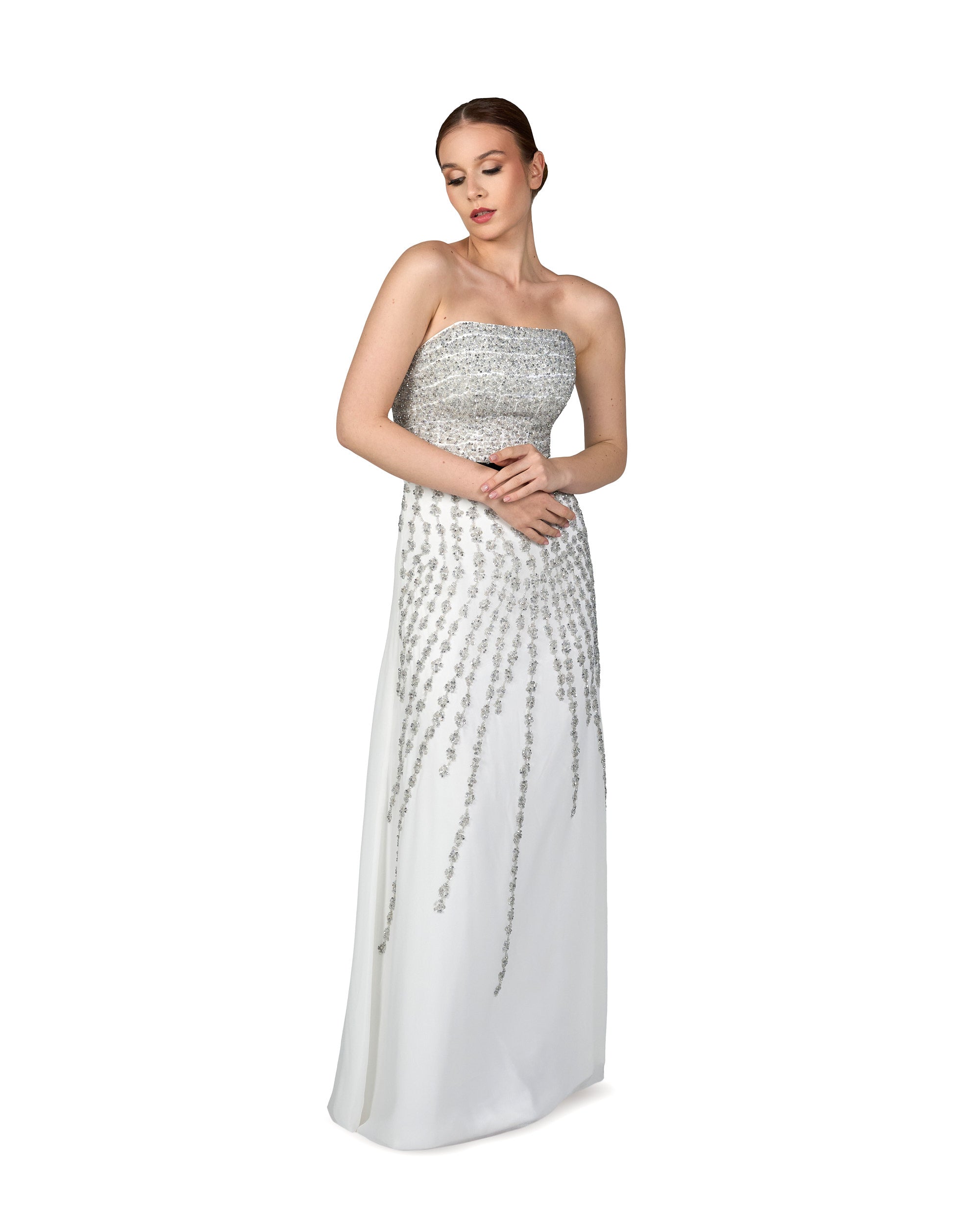 strapless beaded dress with waistband - SAGEN