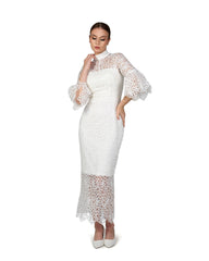 Laced midi  dress with 3/4 sleeves-Saeba