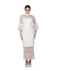 Laced midi  dress with 3/4 sleeves-Saeba