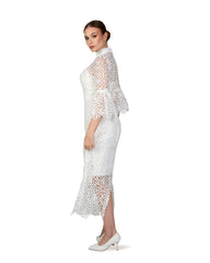 Laced midi  dress with 3/4 sleeves-Saeba