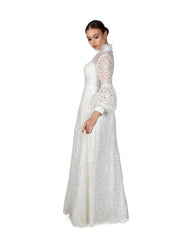 laced column dress with puffed sleeve-Sumoud
