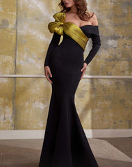 Off-shoulder mermaid gown with sculpted bow detail – SEREE