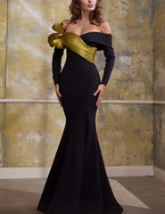 Off-shoulder mermaid gown with sculpted bow detail – SEREE